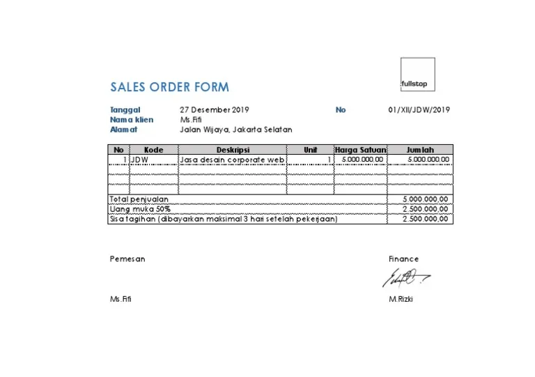 Contoh sales order