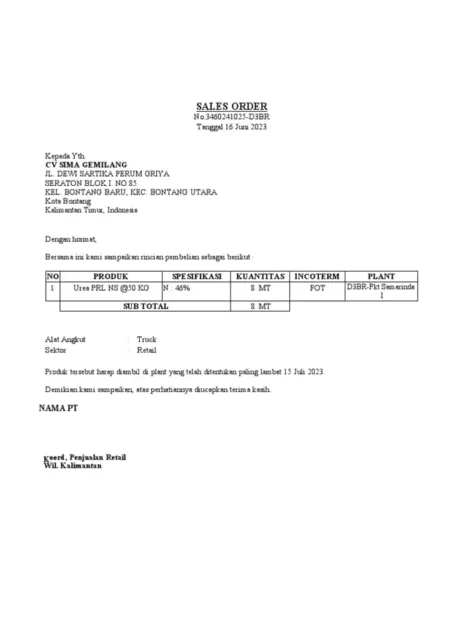 Contoh sales order